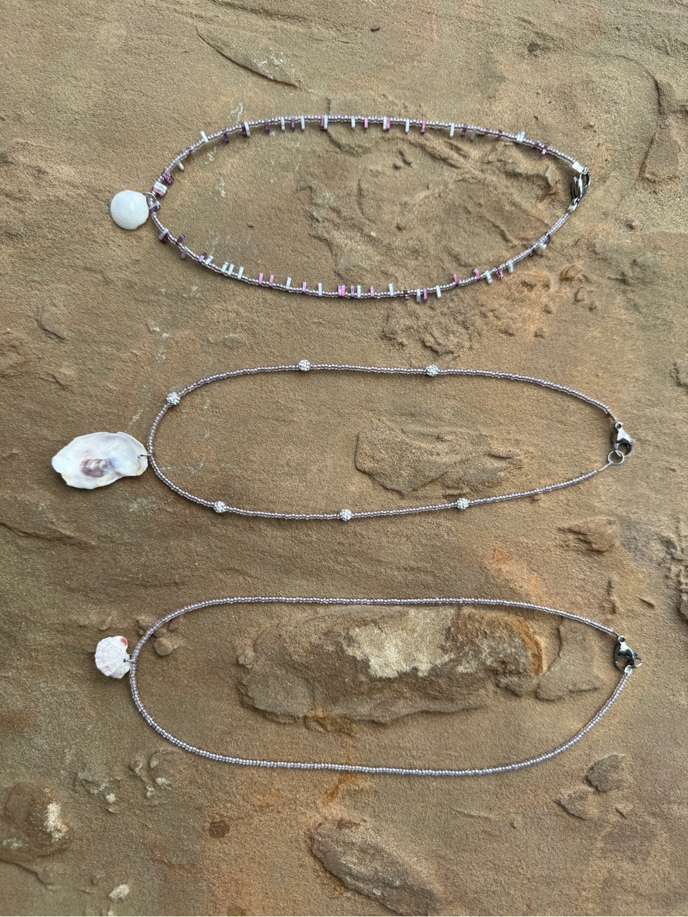 Handmade Shell Pendant Necklace lavender and silver